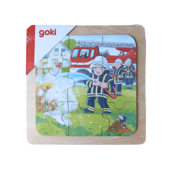 Goki Houten Puzzel Brandweer - 9 stukjes