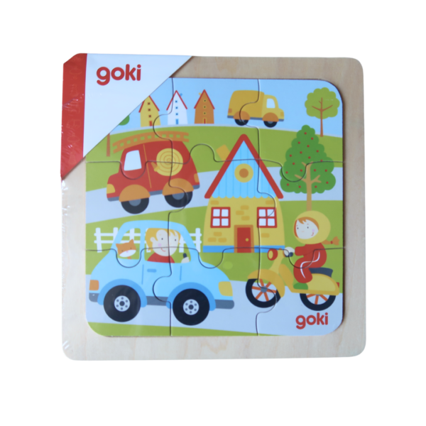 Goki Houten Puzzel Auto's - 9 stukjes